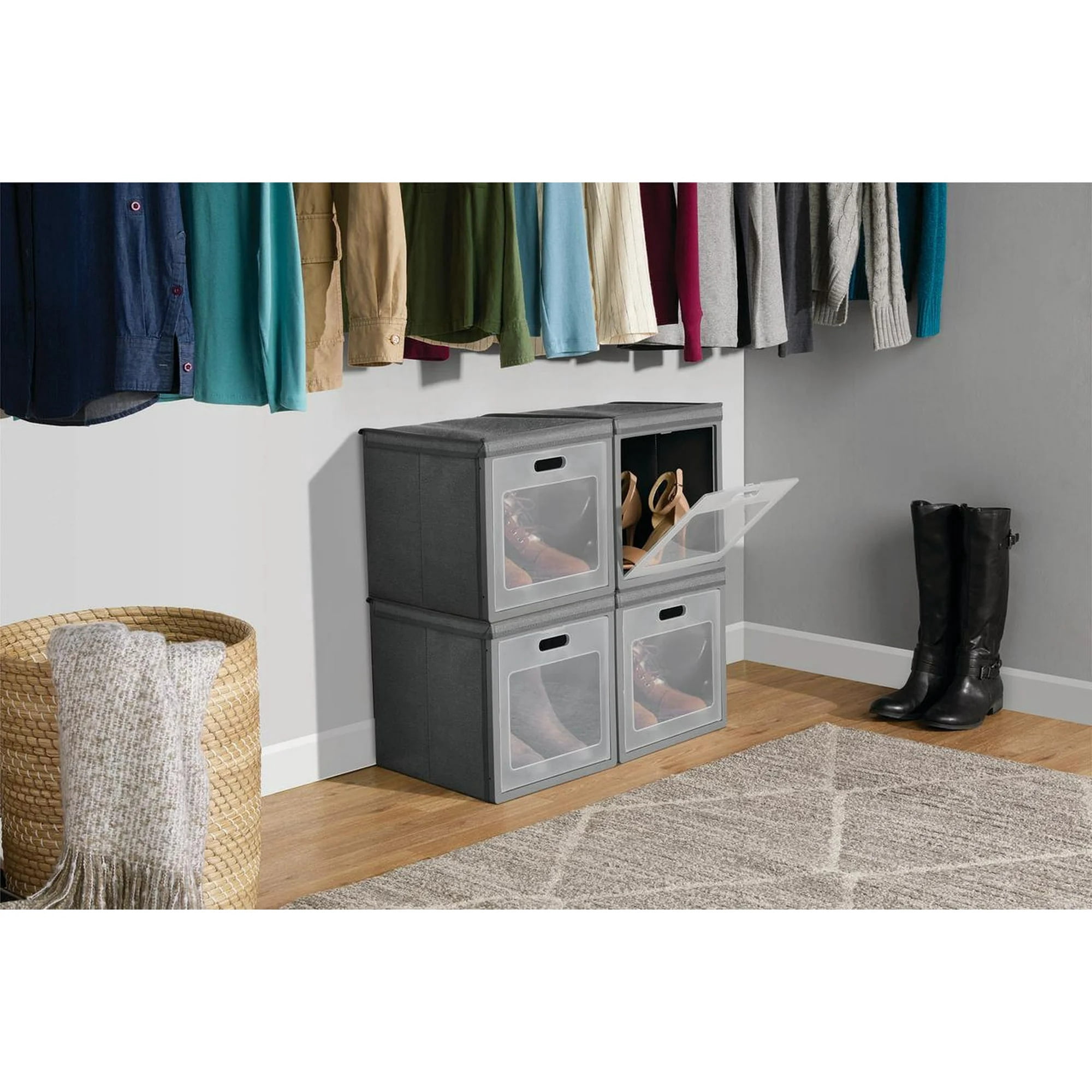 Mainstays Grey Stackable Fabric Shoe Storage Organizer for Closets