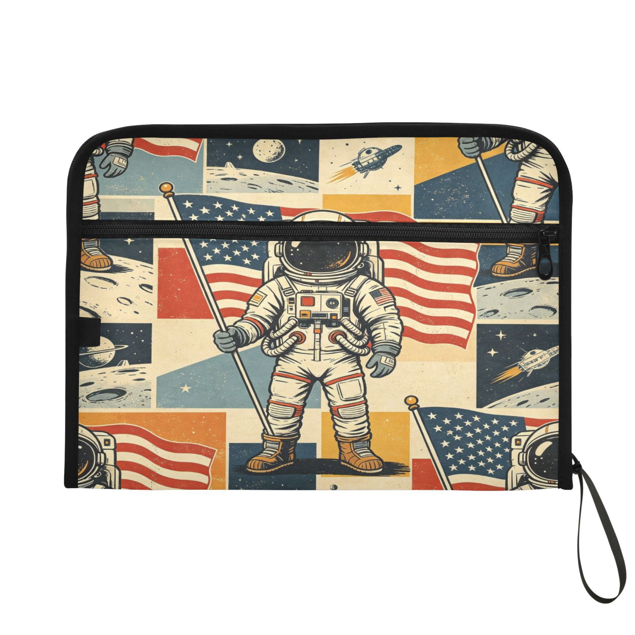 13-Pocket Expanding File Folder—Nylon Accordion File Organizer with Handwritten Labels, Moon Landing