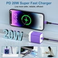 thumbnail image 2 of Compatible for iPhone Type C Charger Block, 20W PD USB C Charger with Charging Cable 10FT, USB C Block Charger Adapter Plug Power Station Type C Charging Box Compatible for iPhone, Purple, 2 of 7