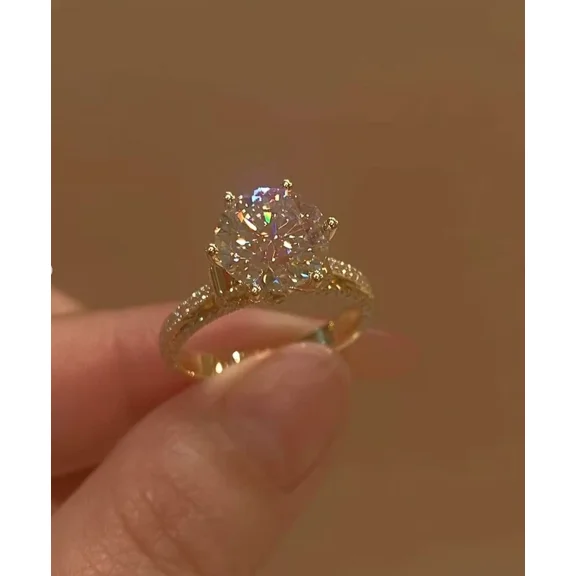 4Ct Round Cut Lab Created Diamond Solitaire Ring 14K Yellow Gold Plated