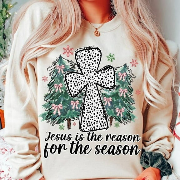Jesus is the Reason for the Season Sweatshirt, Jesus Christmas Sweatshirt, Coquette Christmas Tree Shirt, Christian Christmas Shirt, Dalmatian Dots Christmas Shirt