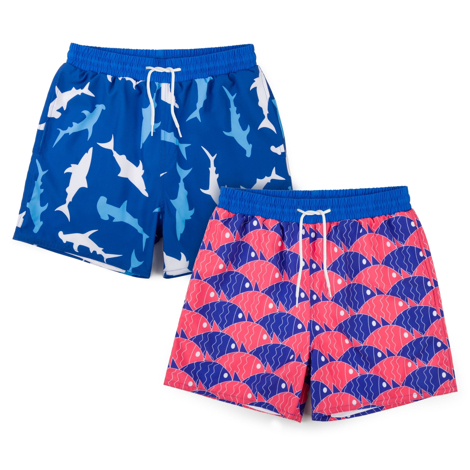 BIG ELEPHANT 2-Pack Boys Swim Trunks with Compression Liner, Quick Dry Swimming Shorts(6-13Y)