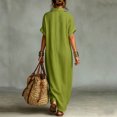 thumbnail image 4 of Sokhug Women's Maxi Shirt Summer Dresses Turn Down Collared Short Sleeve Embroidered Loose Tunic Dress with Pockets, 4 of 6