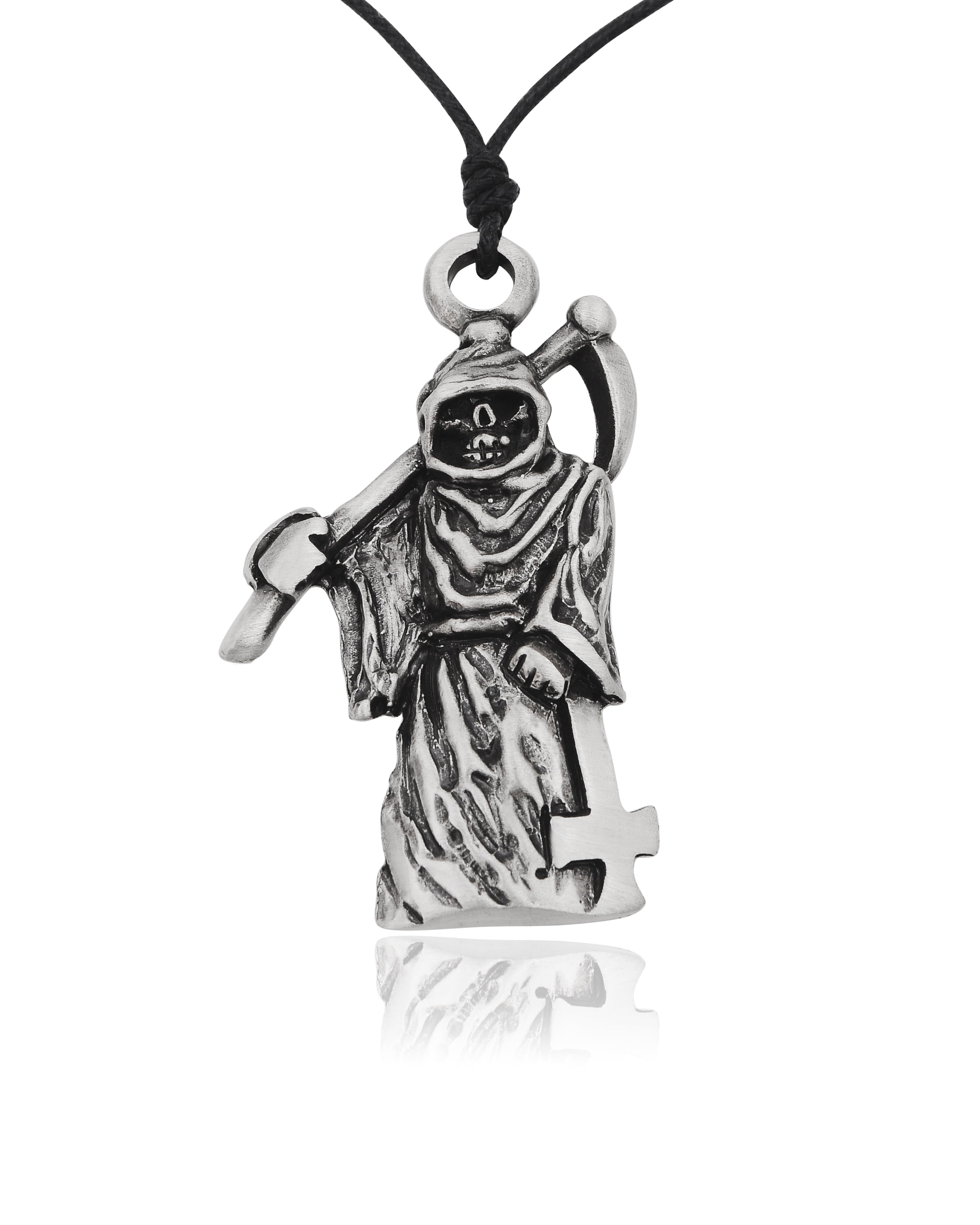 Grim Reaper Silver Pewter Charm Necklace Pendant Jewelry 