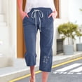 thumbnail image 2 of lcziwo Women's Plus Size High Waist Drawstring Linen Capris, Navy, 2 of 4