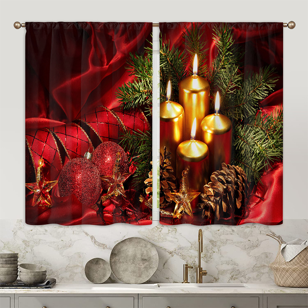 Yipa Kitchen Curtains Red Valance Window Curtain Christmas Tree Bedroom