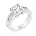 thumbnail image 1 of Precious Stars Silvertone Princess and Baguette-Cut Cubic Zirconia Engagement Ring, 1 of 4