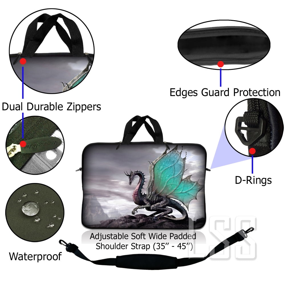LSS 10 10.2 inch Laptop Sleeve Bag Compatible with Acer, Asus, Dell, MacBook, Carrying Case Pouch w/ Handle , Silver Red Skull
