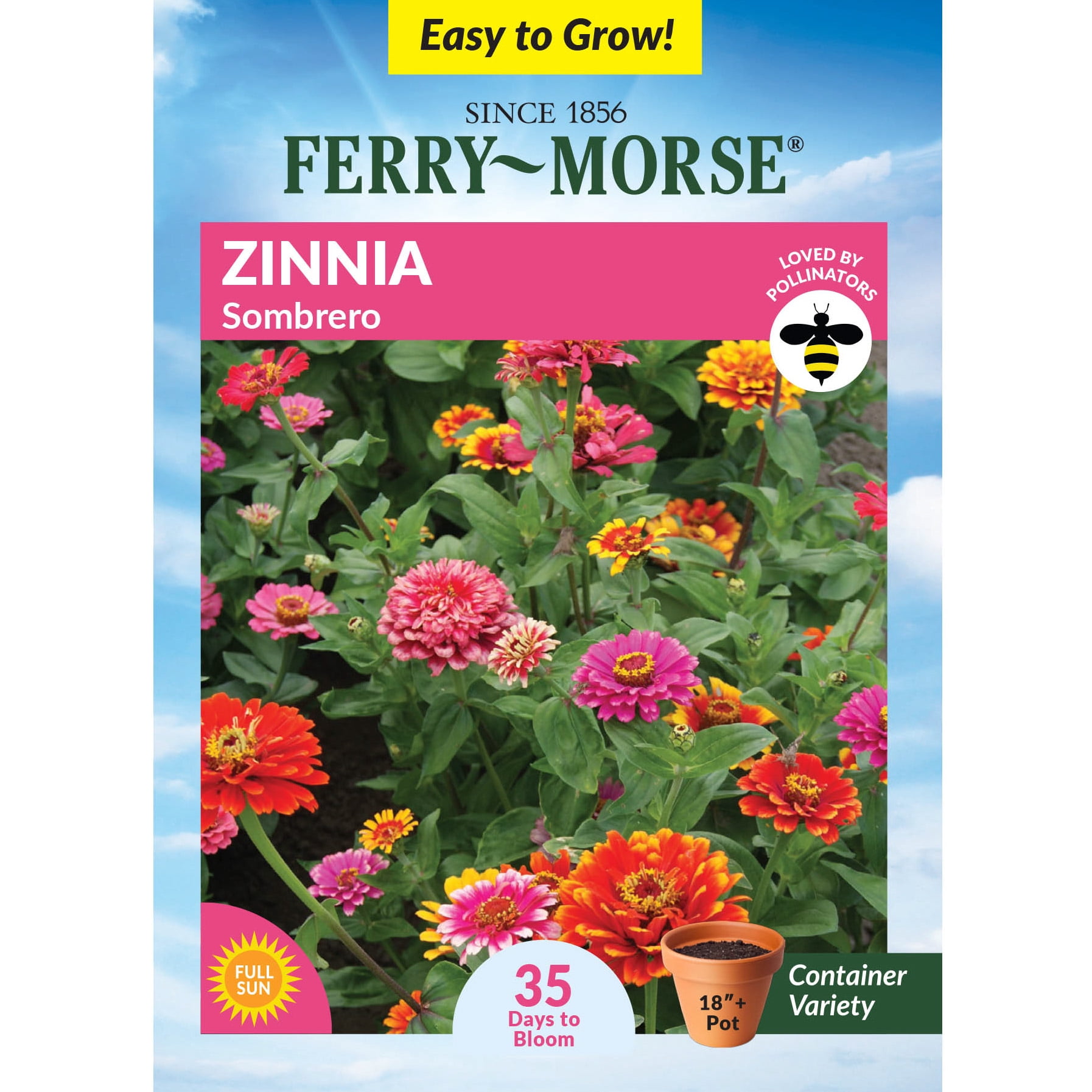 Ferry-Morse 400MG Zinnia Cherry Queen Annual Flower Seeds, Full
