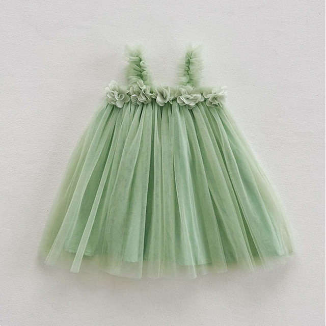 Landzoo One Robe de Fête Sans Manches en Maille Fleurs pour Filles Tout-Petits Robe de Fête de Vacances Vêtements Respirants Mignons