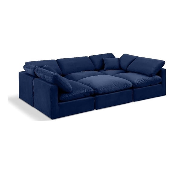 Meridian Furniture Indulge 164" Velvet U-Shaped Modular Sectional in Navy