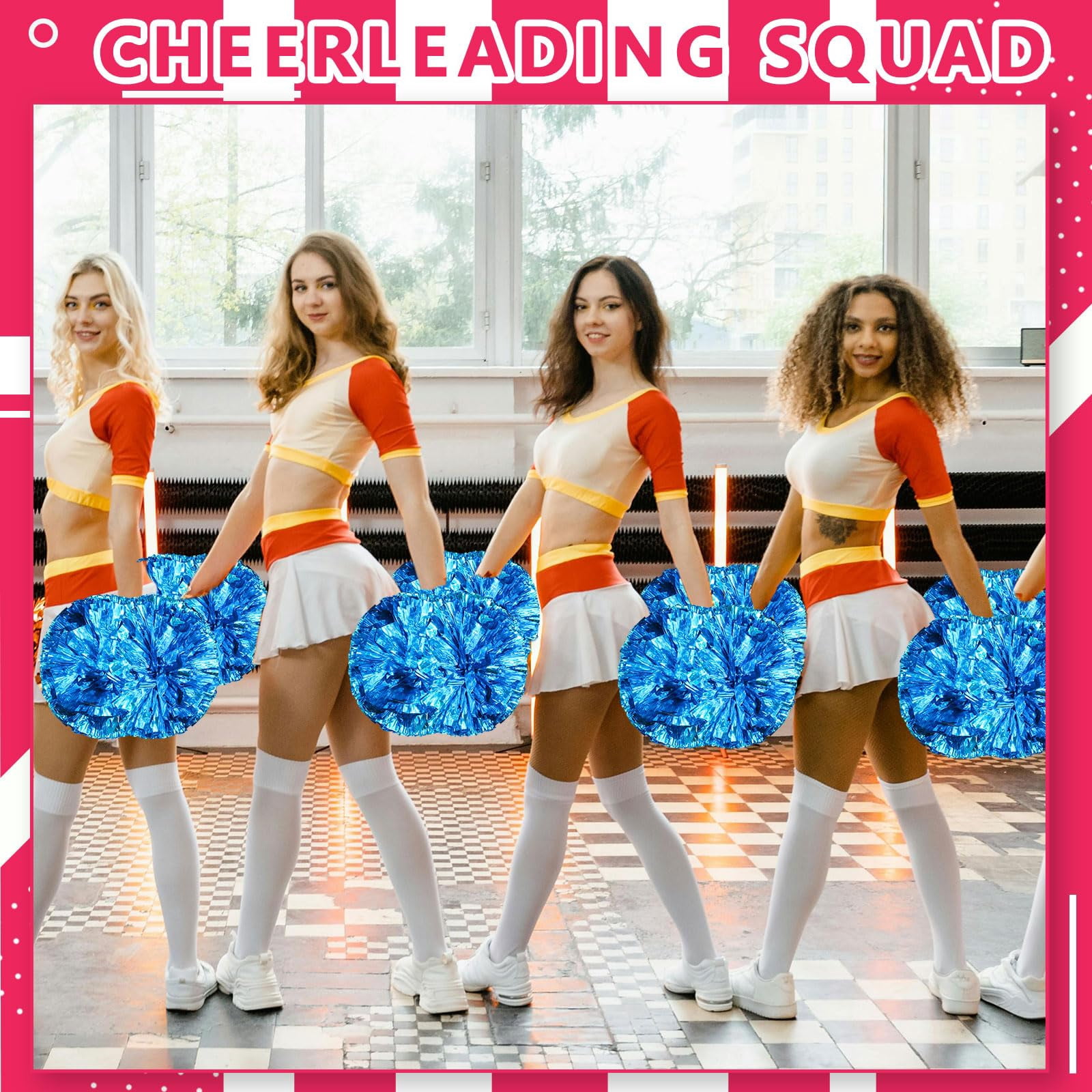 Pom Poms Cheer 14 Pcs with Handle, Cheerleading Handheld Squad Pompoms for Sports Team Spirit Games Dance Party Adults
