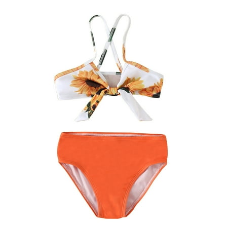 

Toddler Summer Cute Girls Sunflower Flower Printed Orange 2PCS Swimwear Baby Swimsuit Bikini