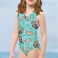 thumbnail image 3 of SEANATIVE Size 13-14 Y Kids Swimwear One-Piece Cartoon Otter Toddler Bathing Suit Girl Sleeveless Leisure Beach Bikini Swimming Suit for Girls, 3 of 7