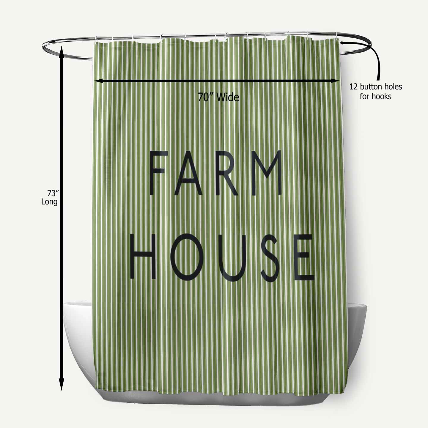 Simply Daisy 70" W x 73" L Farmhouse Ticking Polyester Shower Curtain, Light Olive Green [1 Ct]