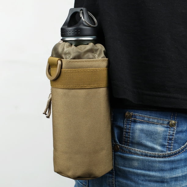 Housse Bouteille D'Eau Outdoor Avec Bandoulière - Pochette Nylon Étanché Cordon Serrage - Noir Pour Randonnée Camping