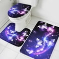 thumbnail image 4 of Purple Butterfly Bathroom Rugs Set Gradients Fantasy Shiny Non Slip Absorbent Soft Bath Mats 3 Piece Set with Bathroom Rug, U-Shaped Floor Mat, Toilet Seat Cover Large Size, 4 of 9
