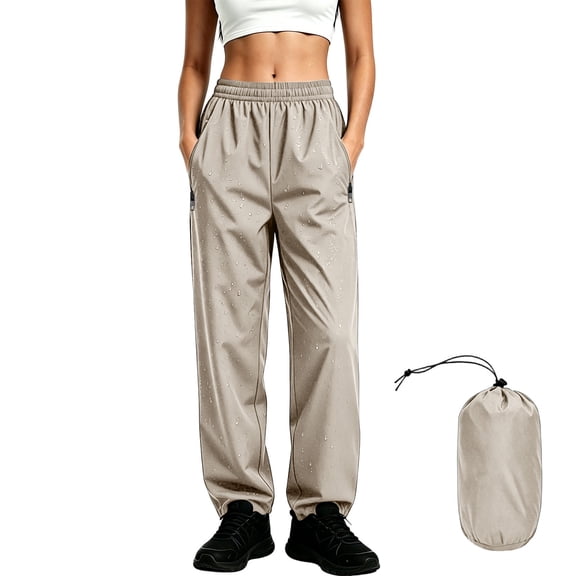 Xdegoge Hiking Pants Women Waterproof Lightweight Packable Rain Trousers with Zipper Pockets Elastic Waist Quick Dry Activewear for Outdoor Travel