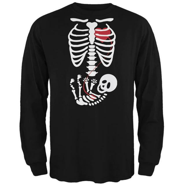 T-Shirt à Manches Longues Noir pour Adulte avec Squelette de Bébé d'Halloween