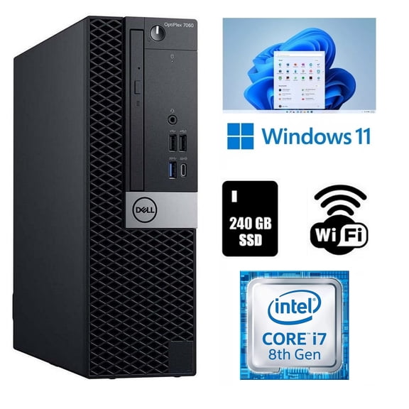 Restored Dell OptiPlex 7060 Desktop Computer Core i7 8th Gen 4.6GHz 16GB RAM 240GB SSD Wi-Fi Windows 11 Pro (Refurbished)