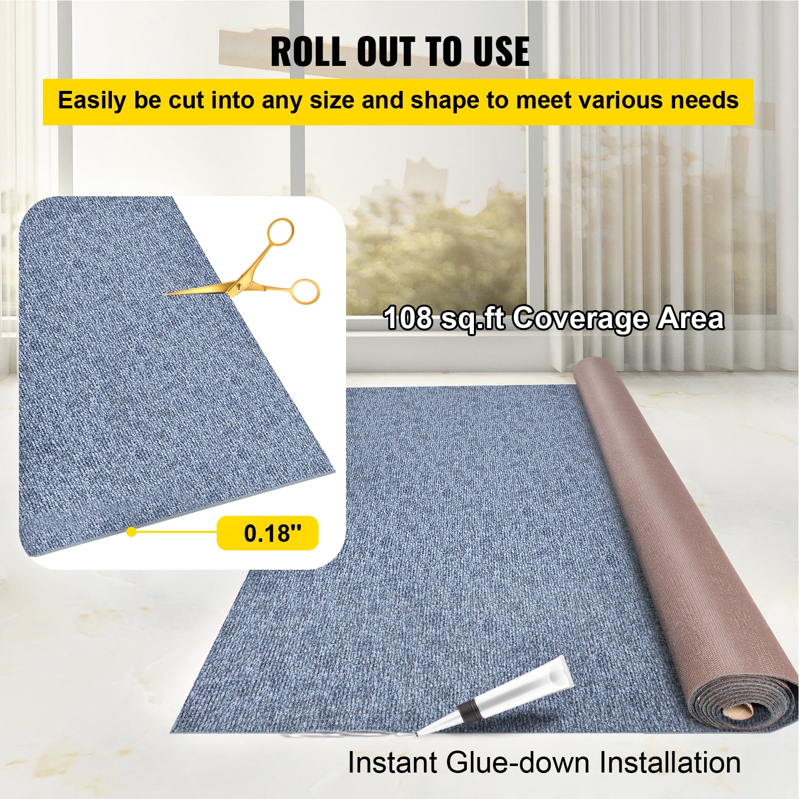 VEVOR Gray Marine Carpet 6x18' Boat Carpet Roll Cutpile In/Outdoor Patio Area Rug Deck