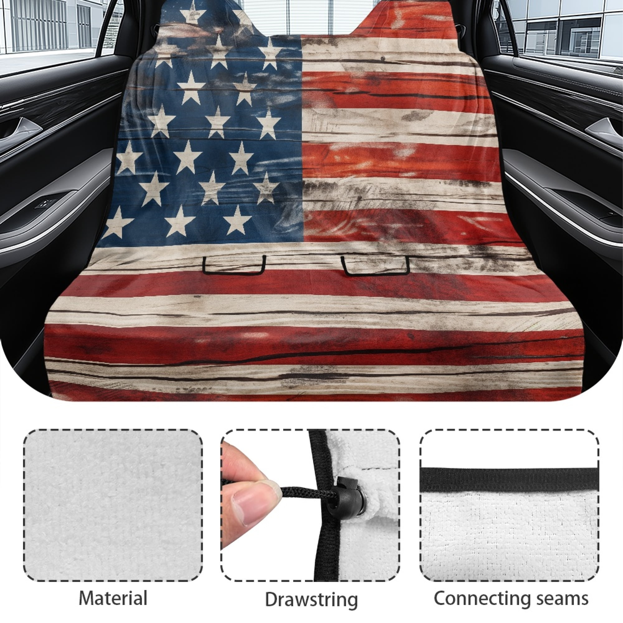 Drydeepin American Flag Car Back Seat Cover, 4th of July Patriotic Rear Bench Seat Towel Cover Breathable Non-Slip Rear Seat Cover Universal Fit for Sedans SUVs Truck Auto Interior Decor
