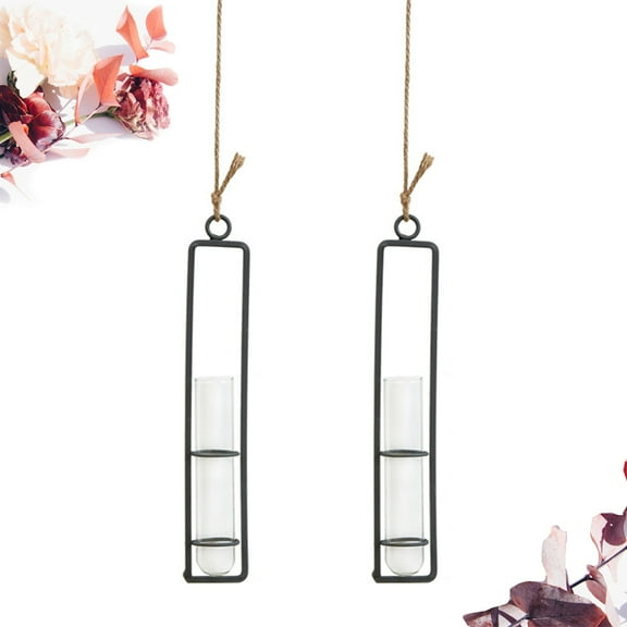 2PCS Glass Hanging Planter Terrarium Hydroponic Test Tube Vase Flower Water Container with Twine Rope for Home Office Wedding Decoration Size