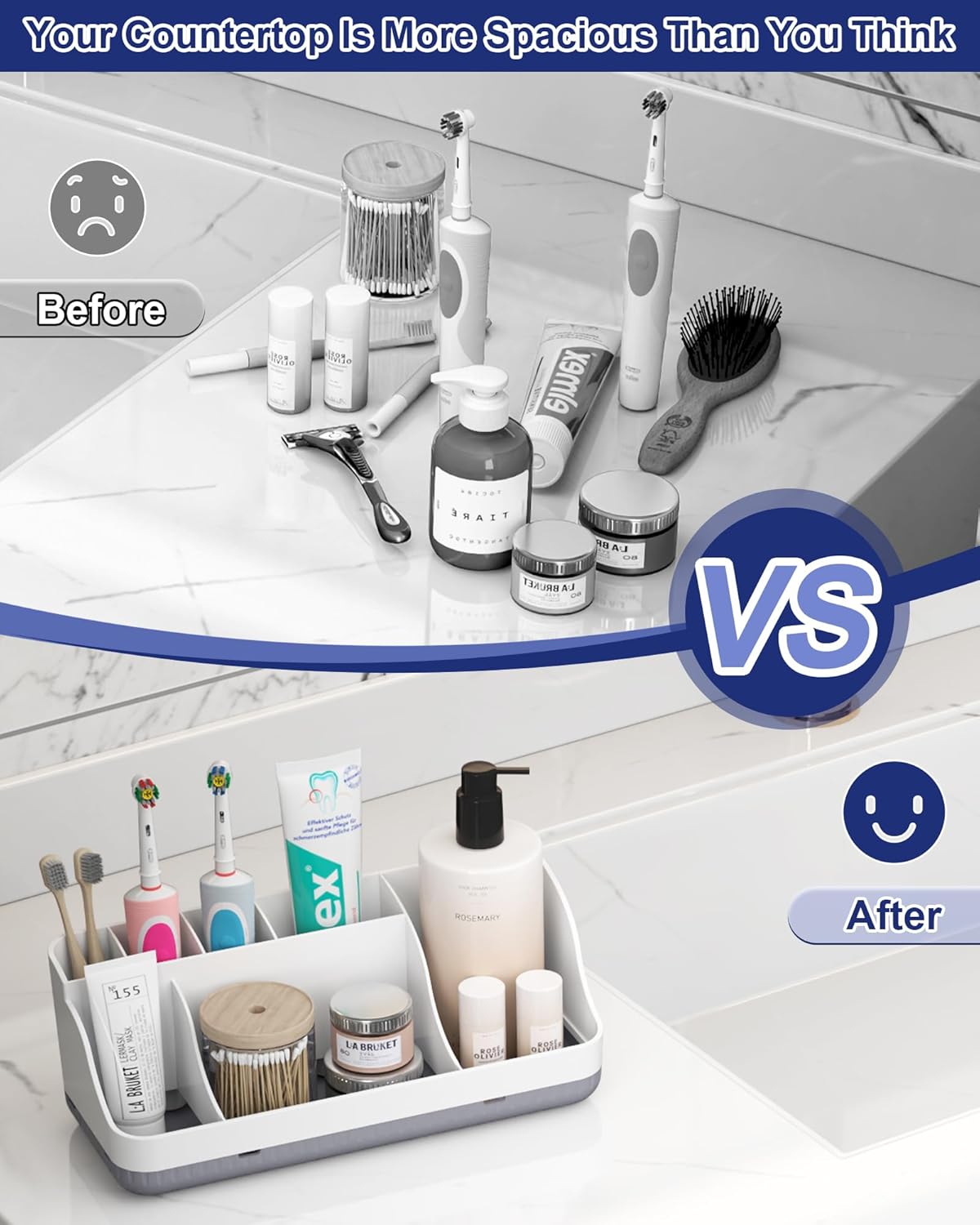 CATUOR TOOTHBRUSH HOLDERS FOR BATHROOMS, 7 SLOTS DETACHABLE ANTI-SLIP BATHROOMS COUNTER ORGANIZER AND STORAGE, ELECTRIC TOOTHBRUSH AND TOOTHPASTE HOLDER VANITY ORGANIZER, STORAGE ACCESSORIES FOR ADULTS KIDS