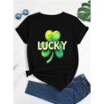 thumbnail image 2 of 1pc Lucky Clover Print Short Sleeve T-Shirt, Casual Polyester Knit Fabric Tee, All-Season Comfort FiCamisetas de verano para mujer, manga corta, cuello redondo, casual, lindo, con gráficos, camisetas, 2 of 7