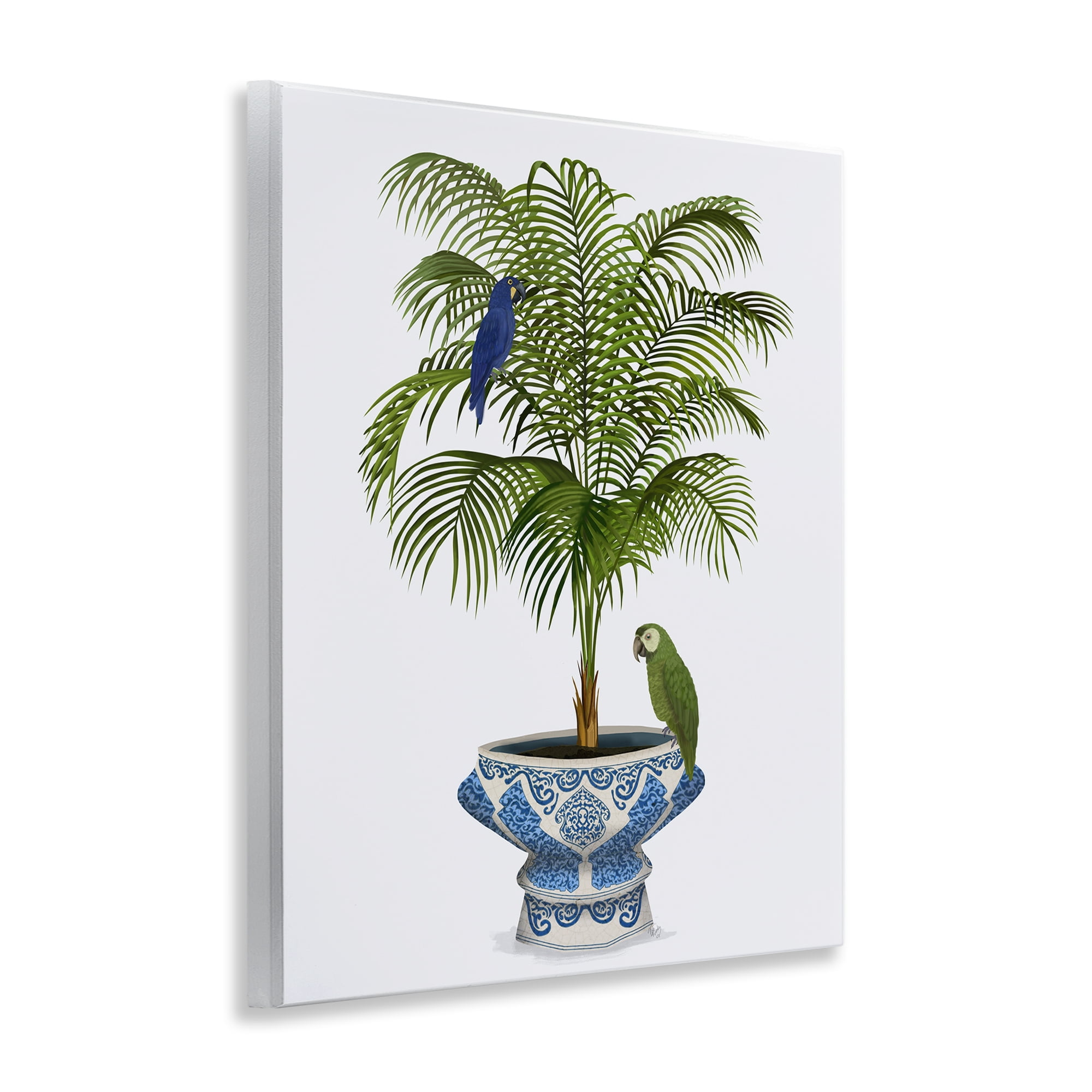 Stupell Industries Parrots on Ornate Planter Botanical & Floral Painting Unframed Art Print Wall Art, 11 x 14