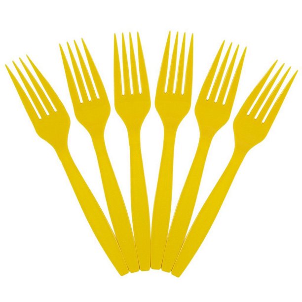 JAM Paper Premium Utensils Party Pack, Plastic Forks, Yellow, 48