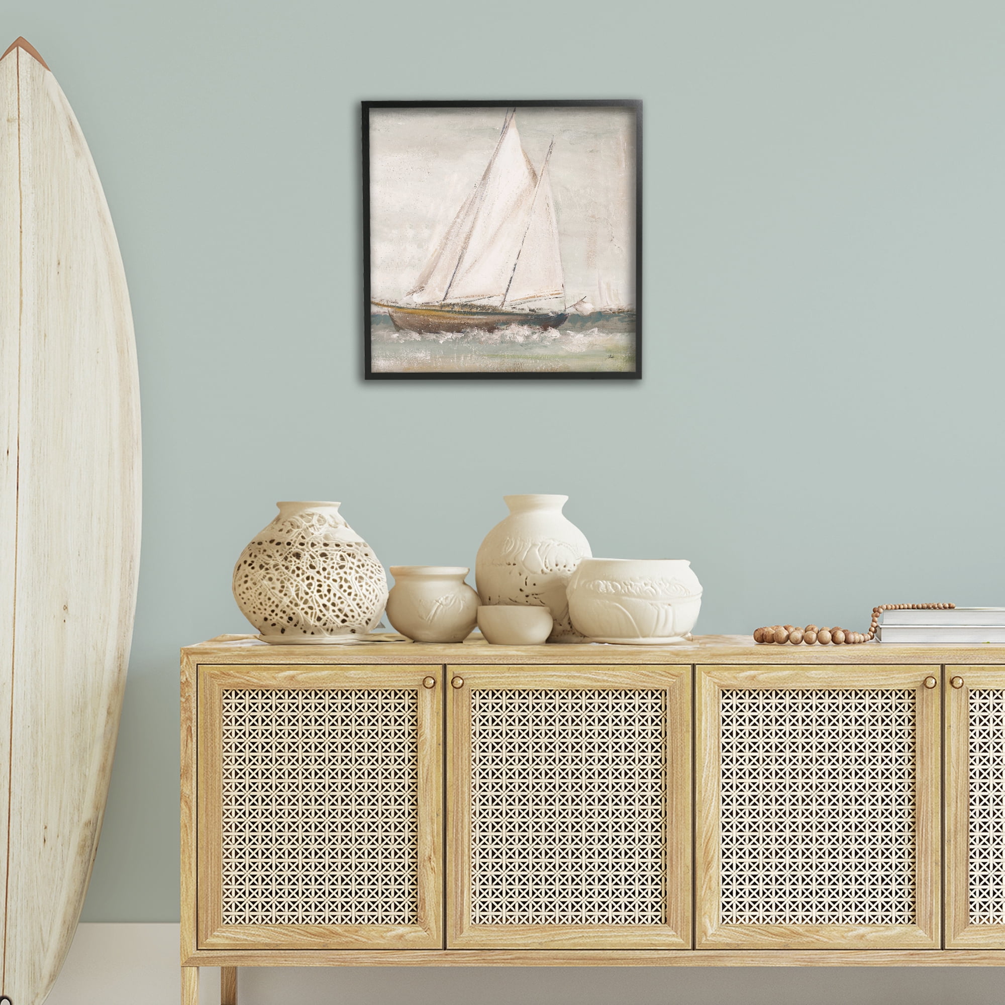 Stupell Industries Traditional Sailboat Splash Transportation Painting Black Framed Art Print Wall Art, 24 x 24