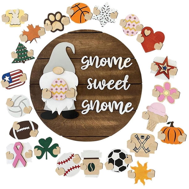 Puerta De Gnomo, Letrero De Bienvenida De Temporada De Madera Con Piezas Navideñas Intercambiables Para Porche De Puerta Delantera Scienceny HA045115-02