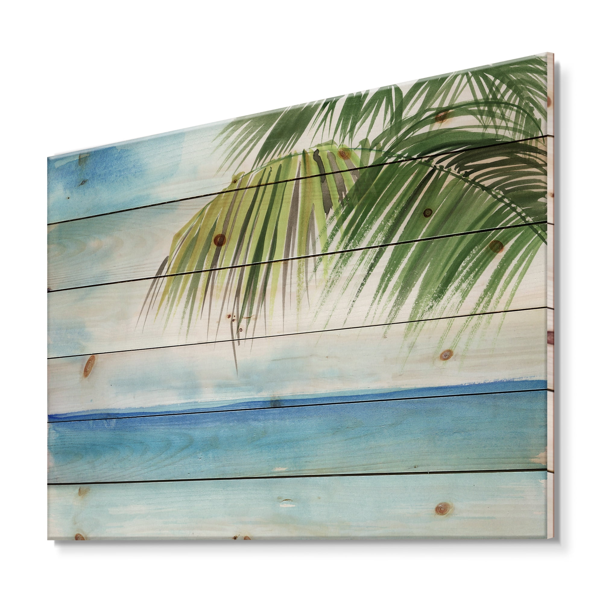 Designart 'Palm Beach Resort At Sunrise III' Nautical & Coastal Print on Natural Pine Wood