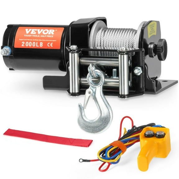 STAWAY 2000 lb Electric Winch for ATV UTV - Heavy-Duty Steel Cable, Waterproof, Wired Control, 12V DC Motor, Ideal for Off-Road Recovery