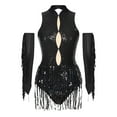 thumbnail image 1 of Eandarui Ensemble de Costume de Danse Jazz pour Femmes Justaucorps à Sequins avec Gants Robe de Bal Salsa Rumba de Danse de Salon Noir TG, 1 of 7
