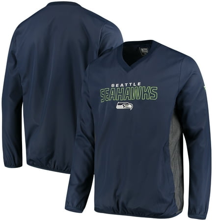 Seattle Seahawks Mens Vest Seattle Seahawks NFL Pro Line by Fanatics Branded Iconic Woven V-Neck Crew Pullover Jacket - College Navy ()