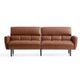 Mayview Sofa Bed with Box Tufting and Removable Arms, Brown Faux Leather