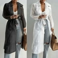 thumbnail image 3 of XISAOK Casual Women's See-Through Mesh Long Coat Buttoned Streetwear Jackets with Belt, 3 of 15