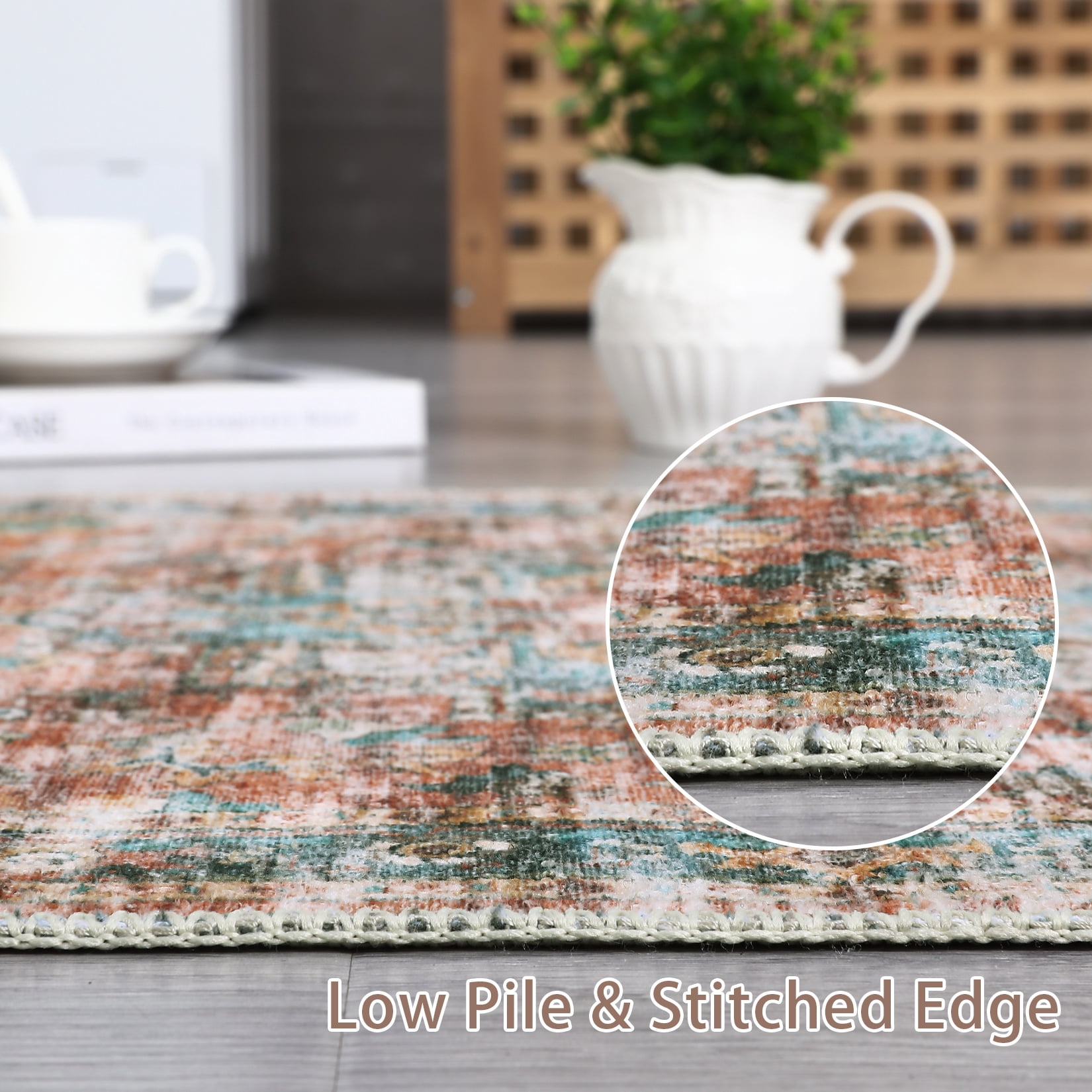 HOMERRY 9' x 12' Area Rug for Living Room Washable Bedroom Floral Geometric Carpet for Room Decor, Green/Brown