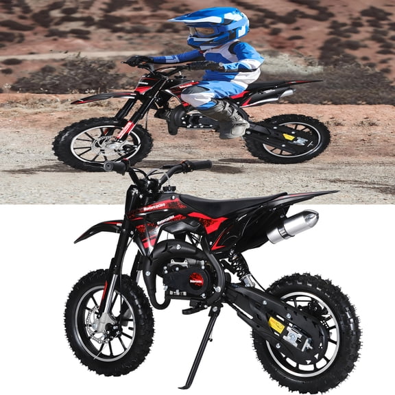 Happydeer Dirt Bike for Kids & Adults, 2-Stroke Pocket Rocket Motor-Bike 49cc Gas Motorcycle, Shock Absorption Soft Seat Dual Disc Brakes, Up to 25 Mph, Max Load 330 LBS, Red