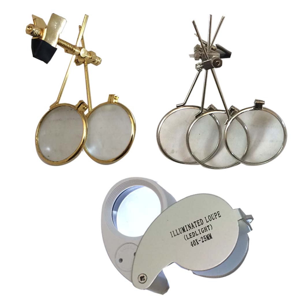 3 Piece Variety Loupe Set 2 Loupes for Eyeglasses and 1 Folding Loupe
