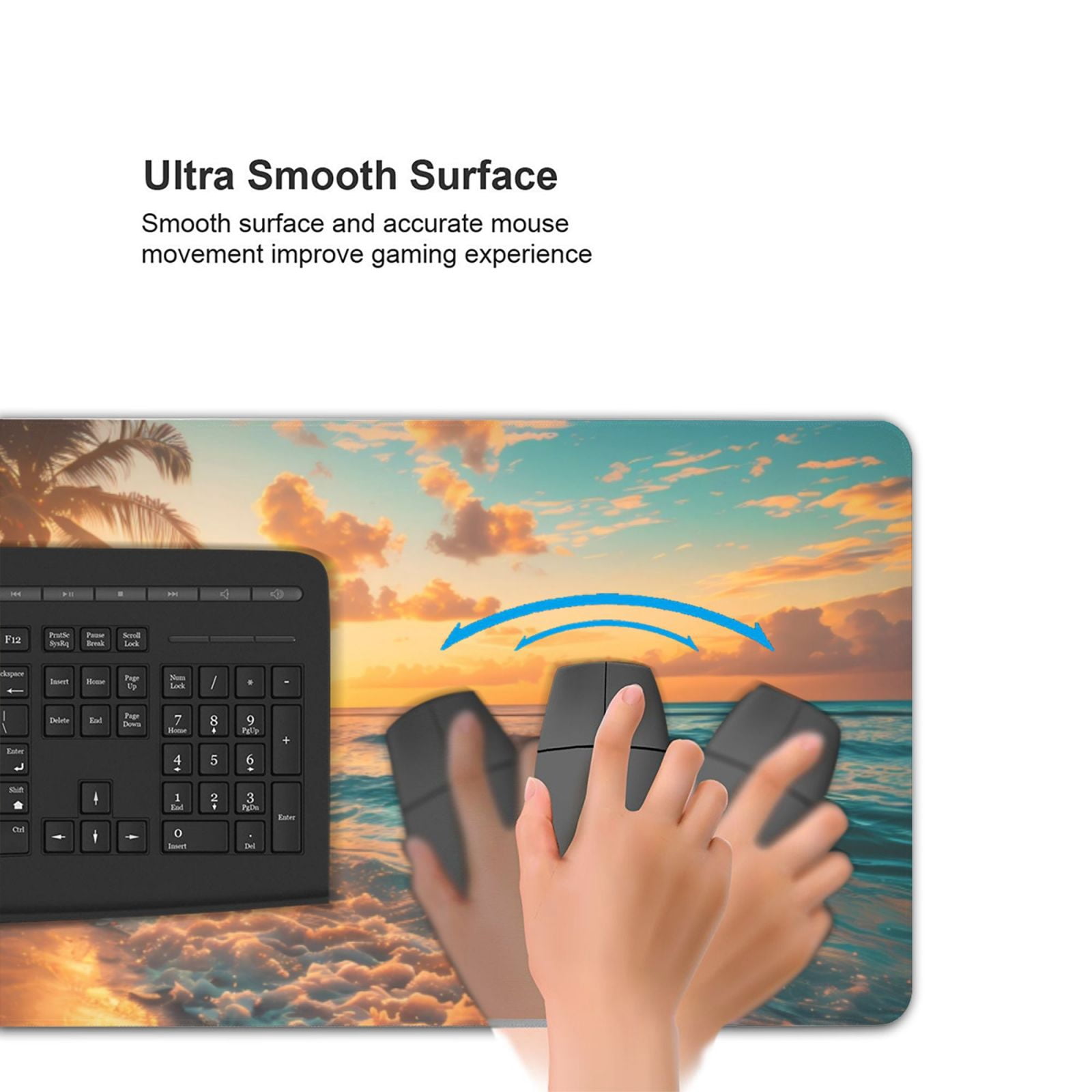 Xecao Tropical Sunset Beach Scene Print Large Mouse Pad, 16x35.5in Mousepad, Professional Non-Slip Rubber Base Big Mouse Pad, Mouse Pad for Gaming & Office Full Desk Mouse Pad