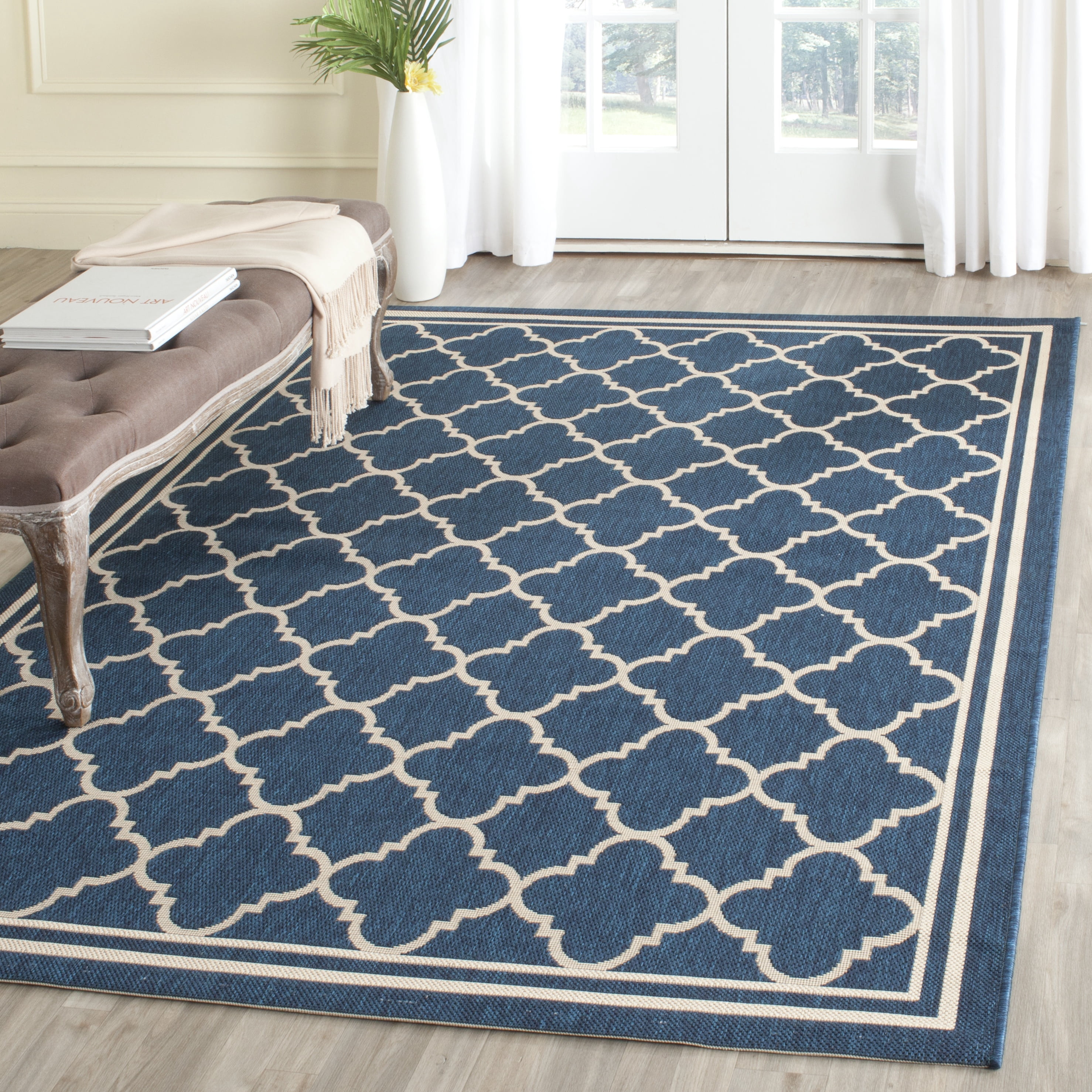 Safavieh Courtyard Alina Geometric Quatrefoil Indoor/Outdoor Area Rug, Navy/Beige, 4' x 5'7"