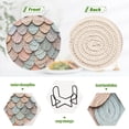 thumbnail image 4 of Yayeee 6 PCS Drink Coasters with Holder Set Woven Absorbent Round Tabletop Hot Pad, Blue Shimmering Pattern, 4 of 7