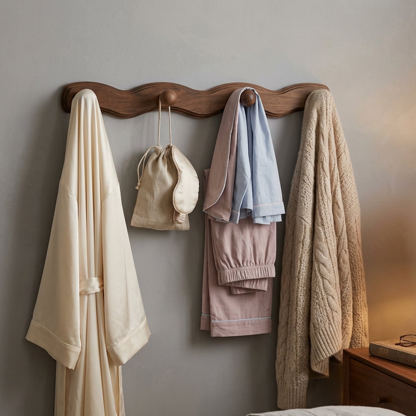 Wood Wall Mounted Coat Rack with 6 Hooks Wooden Hangers Wall Hook for Entryway Bathroom Bedroom Kitchen for Hanging Clothes Keys Robes Purse Towels Bags
