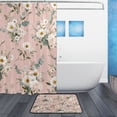 thumbnail image 2 of Bath Curtain & 72x72in Non-Slip Bath Mat Set 12-Grommet Shower Curtain Memory Foam Bath Rug Small White and Pink Flowers, 2 of 7