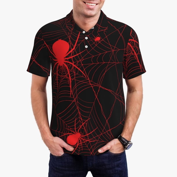 Fotbe Red Spider On The Web Camiseta Polo de Golf para Hombre con Estampado – Camisa Deportiva Transpirable con Cuello Abotonado-4X-Large