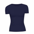thumbnail image 3 of Women's Crewneck Slim Fitted T-Shirt Solid Color Basic Short Sleeve Crop Tops Summer Y2k Going Out Tees, 3 of 3