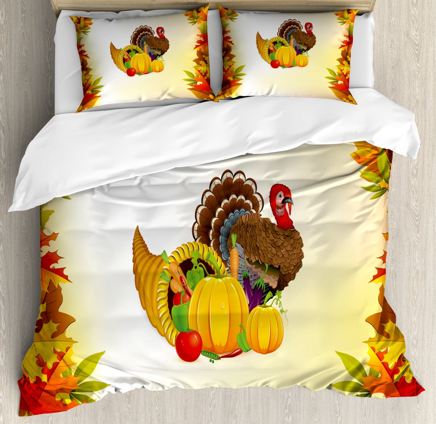 Turkey Duvet Cover Set, Cornucopia and Animal with a Beak Poultry